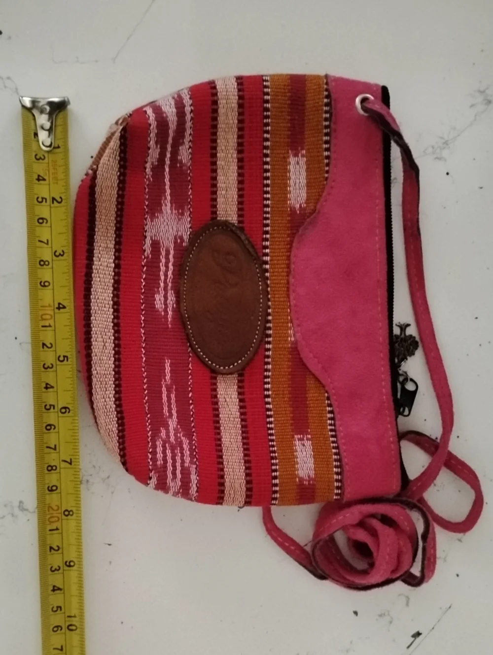 Pink Striped Crossbody Bag with Suede Trim
